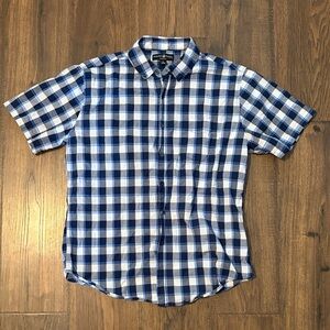 Beverly Hills Polo Club Blue and White Plaid Short Sleeve Button-Down Shirt